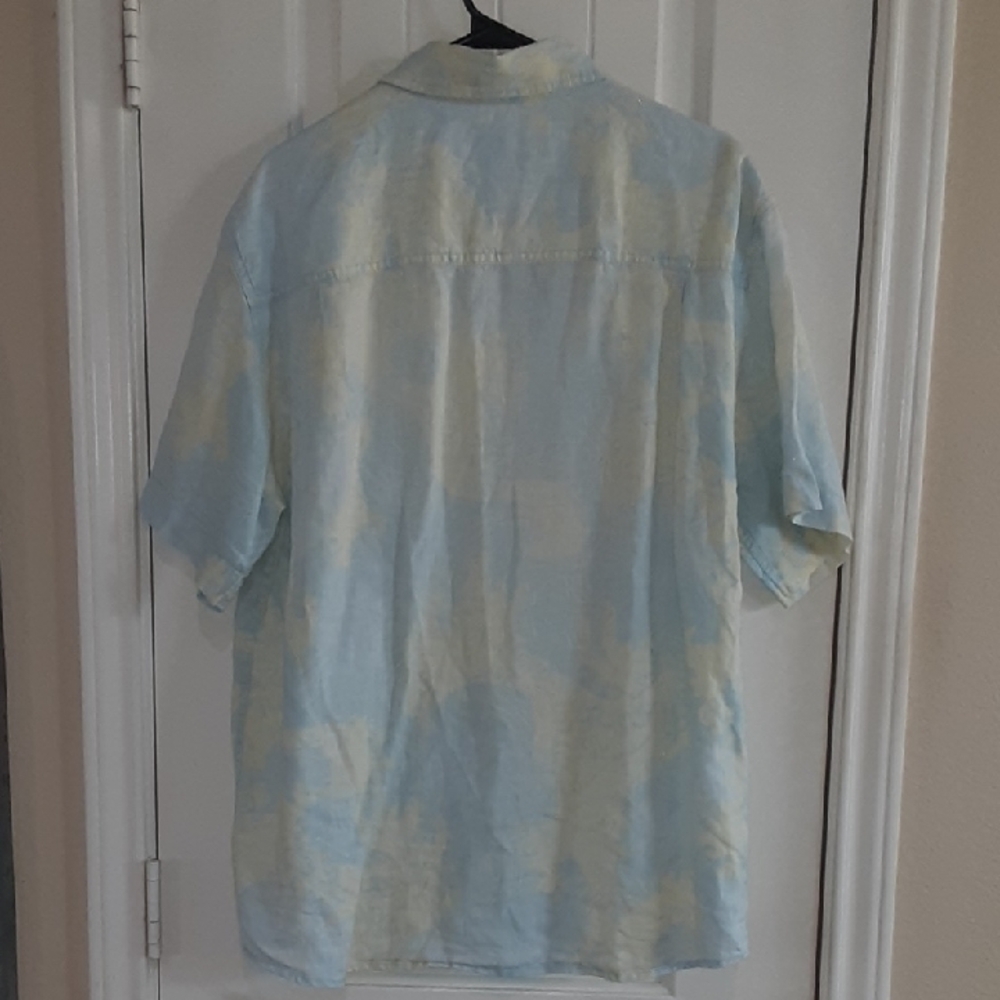 Aigle Men's Short Sleeve 100% Linen Button Down Shirt Blue Size Medium - Picture 4 of 5